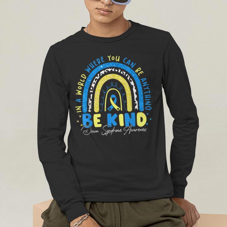 Be Kind Rainbow Down Syndrome Awareness Teacher Blue Yellow Men's Long Sleeve T-Shirt, funny gift Be Kind Rainbow Down Syndrome Awareness Teacher Blue Yellow Men's Long Sleeve T-Shirt, funny gift