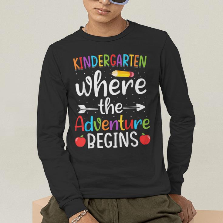Kindergarten Where The Adventure Begins Shirt Children's Teacher Men's Long Sleeve T-Shirt, funny gift Kindergarten Where The Adventure Begins Shirt Children's Teacher Men's Long Sleeve T-Shirt, funny gift