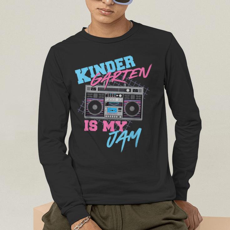 Kindergarten Is My Jam Vintage 80s Boombox Teacher Student Men's Long Sleeve T-Shirt, funny gift