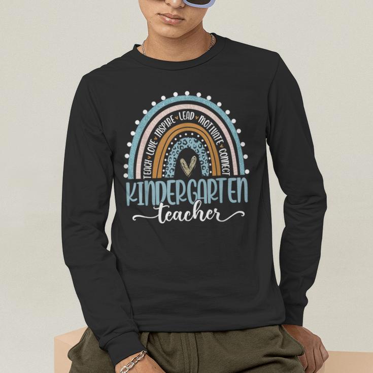 Kindergarten Teacher Leopard Boho Rainbow Back To School Men's Long Sleeve T-Shirt, funny gift Kindergarten Teacher Leopard Boho Rainbow Back To School Men's Long Sleeve T-Shirt, funny gift