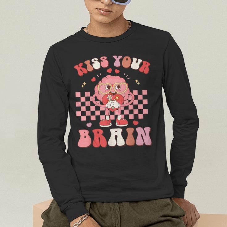 Kiss Your Brain Valentines Test Day Teacher Squad Kids Men's Long Sleeve T-Shirt, funny gift Kiss Your Brain Valentines Test Day Teacher Squad Kids Men's Long Sleeve T-Shirt, funny gift