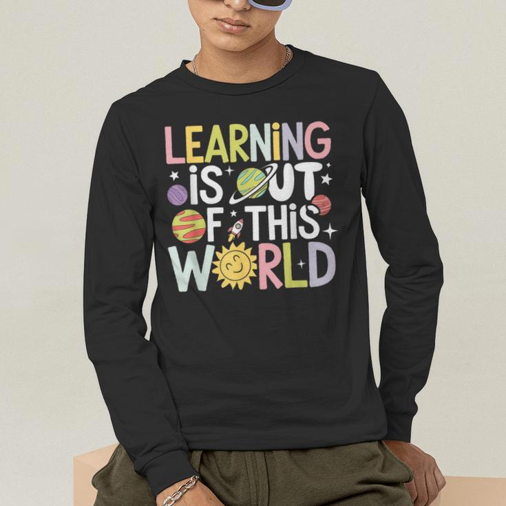 Learning Is Out Of This World Space Teacher Cute Groovy Men's Long Sleeve T-Shirt, funny gift