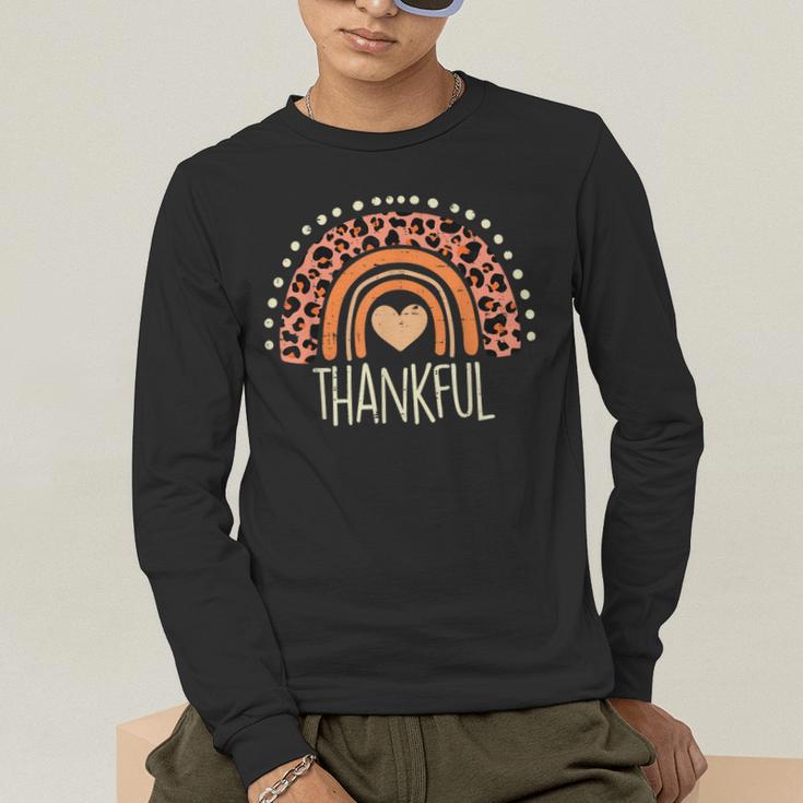 Leopard Rainbow Thankful Thanksgiving Teacher Women Kids Men's Long Sleeve T-Shirt, funny gift Leopard Rainbow Thankful Thanksgiving Teacher Women Kids Men's Long Sleeve T-Shirt, funny gift