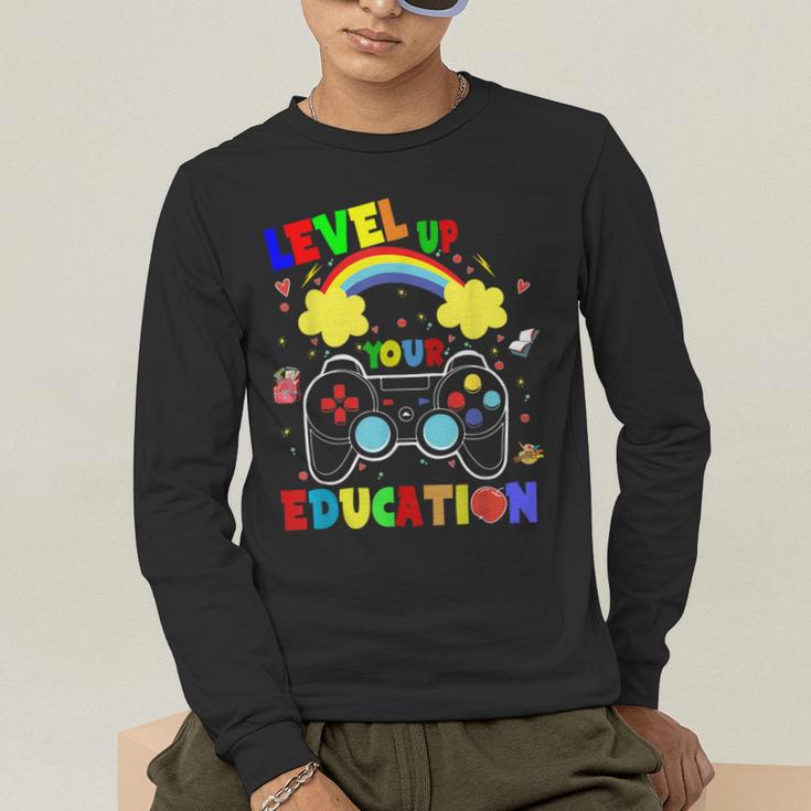 Level Up Your Education Gaming Inspired Teacher Gamers For Men Women Kids Men's Long Sleeve T-Shirt, funny gift
