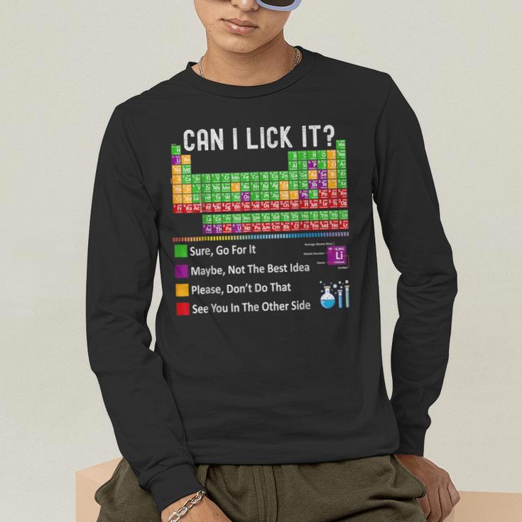 Can I Lick It Periodic Table Chart Science Teacher Cool Meme Men's Long Sleeve T-Shirt, funny gift