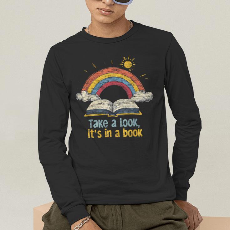 Take a Look It's In a Book Vintage Reading Teacher Rainbow Men's Long Sleeve T-Shirt, funny gift Take a Look It's In a Book Vintage Reading Teacher Rainbow Men's Long Sleeve T-Shirt, funny gift