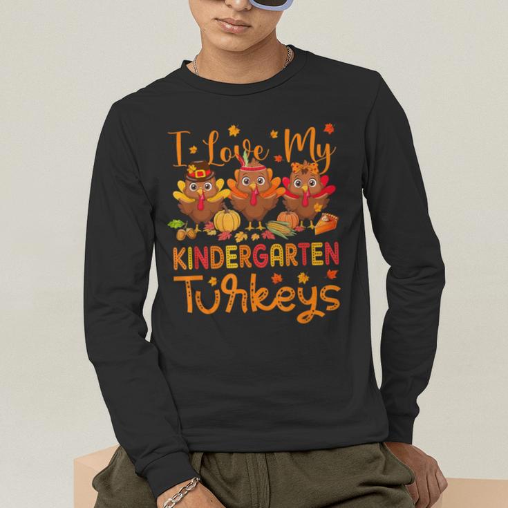 I Love My Kindergarten Turkeys Thanksgiving Teacher Students Men's Long Sleeve T-Shirt, funny gift