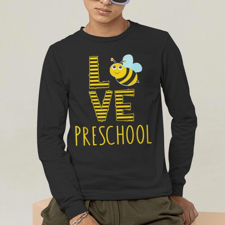 Love Preschool Back To School Yellow Bee Preschool Teacher For Men Women Girls Kids Men's Long Sleeve T-Shirt, funny gift