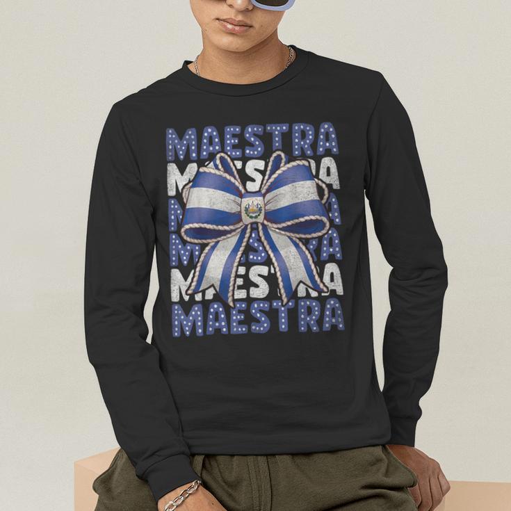 Maestra El Salvador Coquette Bow Hispanic Spanish Teacher Men's Long Sleeve T-Shirt, funny gift