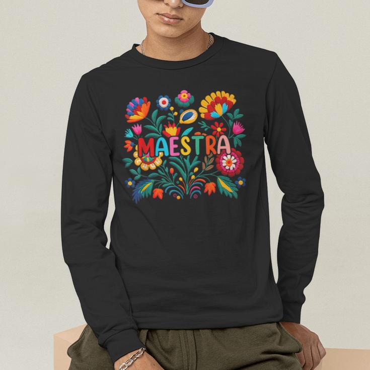 Maestra Flowers Spanish Teacher Cinco De Mayo Men's Long Sleeve T-Shirt, funny gift Maestra Flowers Spanish Teacher Cinco De Mayo Men's Long Sleeve T-Shirt, funny gift
