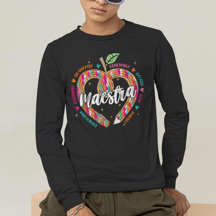 Maestra Pencil Spanish Teacher Bilingual 100 Days Of School Men's Long Sleeve T-Shirt, funny gift Maestra Pencil Spanish Teacher Bilingual 100 Days Of School Men's Long Sleeve T-Shirt, funny gift