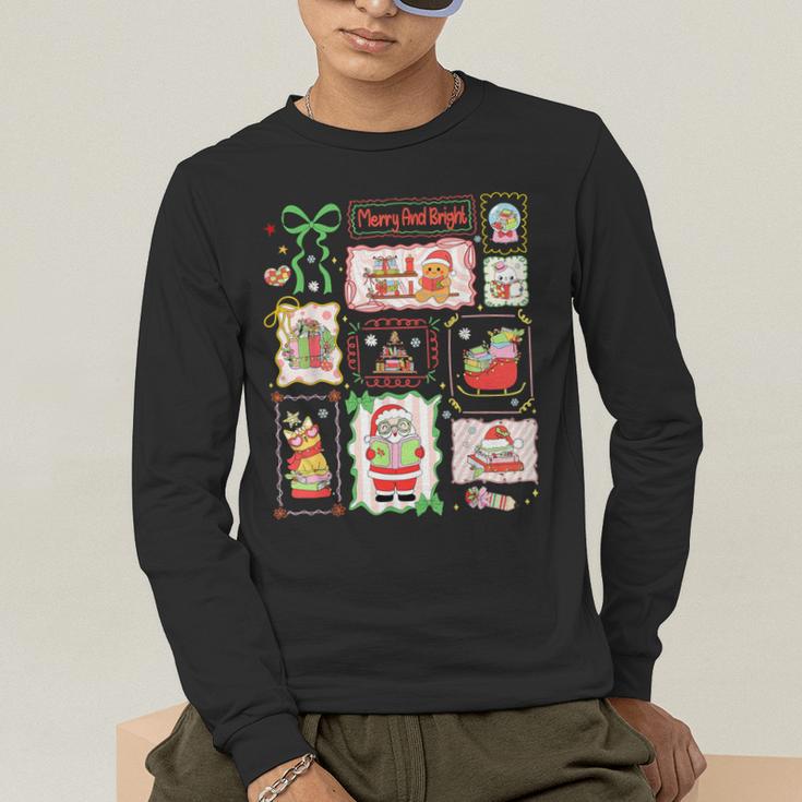 Merry And Bright Christmas Gingerbread Santa Book Teacher Men's Long Sleeve T-Shirt, funny gift Merry And Bright Christmas Gingerbread Santa Book Teacher Men's Long Sleeve T-Shirt, funny gift