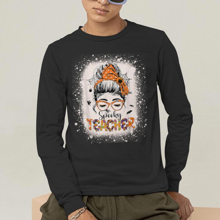Messy Bun Spooky Teacher Bleached Halloween Teachers Men's Long Sleeve T-Shirt, funny gift Messy Bun Spooky Teacher Bleached Halloween Teachers Men's Long Sleeve T-Shirt, funny gift