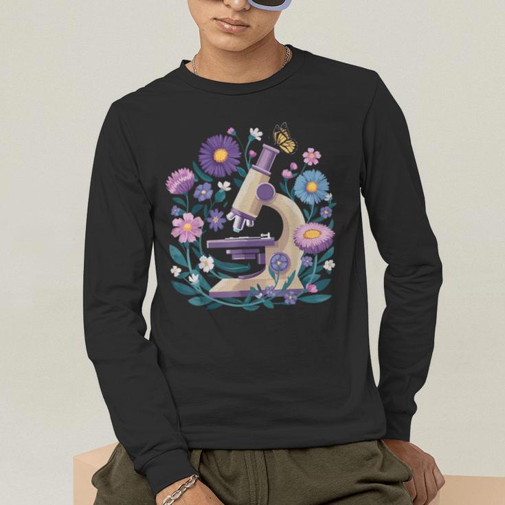 Microscope Flower Butterfly Biology Science Teacher Student Men's Long Sleeve T-Shirt, funny gift Microscope Flower Butterfly Biology Science Teacher Student Men's Long Sleeve T-Shirt, funny gift