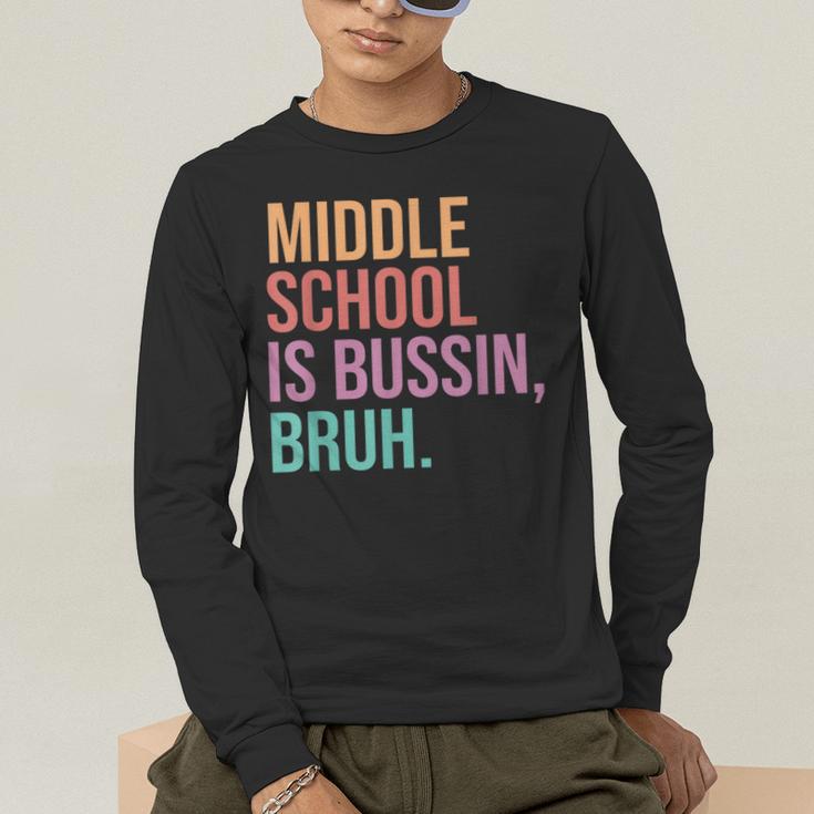 Middle School Teacher Middle School Is Bussin Bruh Men's Long Sleeve T-Shirt, funny gift Middle School Teacher Middle School Is Bussin Bruh Men's Long Sleeve T-Shirt, funny gift