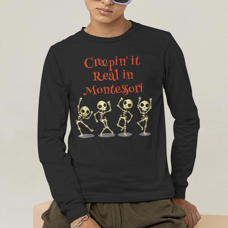Montessori Creepin' It Real HALLOWEEN School Teacher Shirt Men's Long Sleeve T-Shirt, funny gift