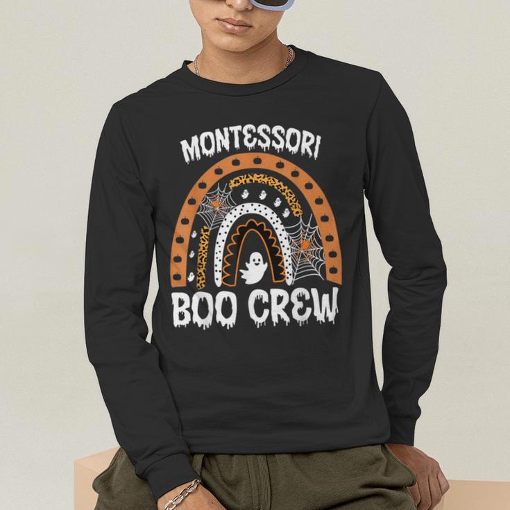 Montessori Teacher Halloween Boo Rainbow Leopard Halloween Men's Long Sleeve T-Shirt, funny gift
