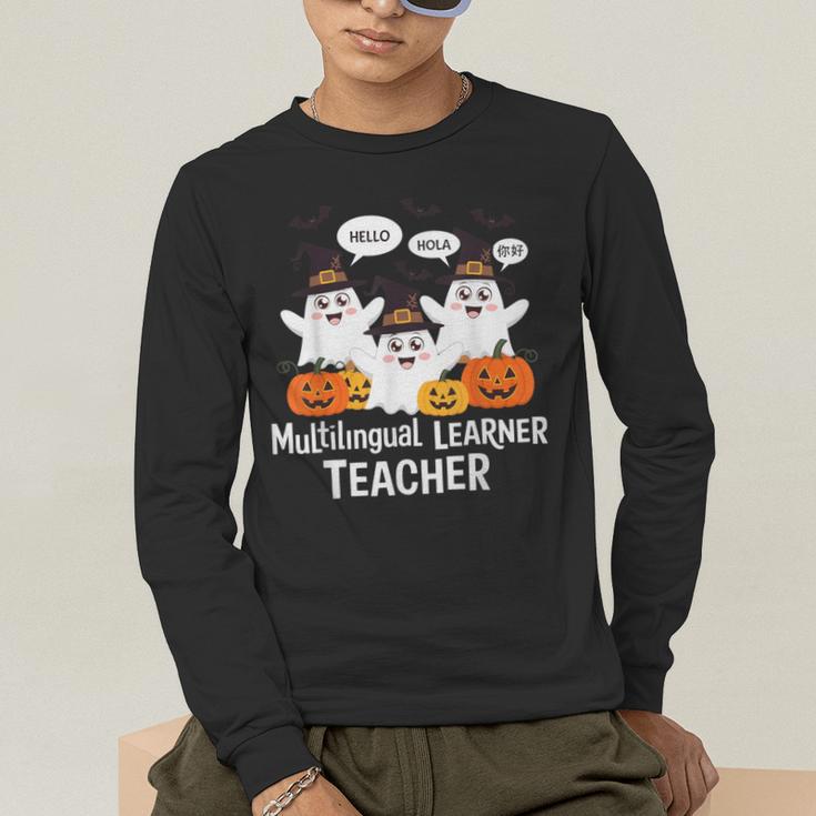 Multilingual Learner Teacher Spooky Halloween ESL Teacher Men's Long Sleeve T-Shirt, funny gift Multilingual Learner Teacher Spooky Halloween ESL Teacher Men's Long Sleeve T-Shirt, funny gift