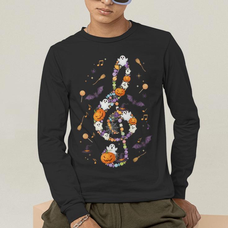 Music Note Symbol Halloween For Music Teacher Musicians Men's Long Sleeve T-Shirt, funny gift