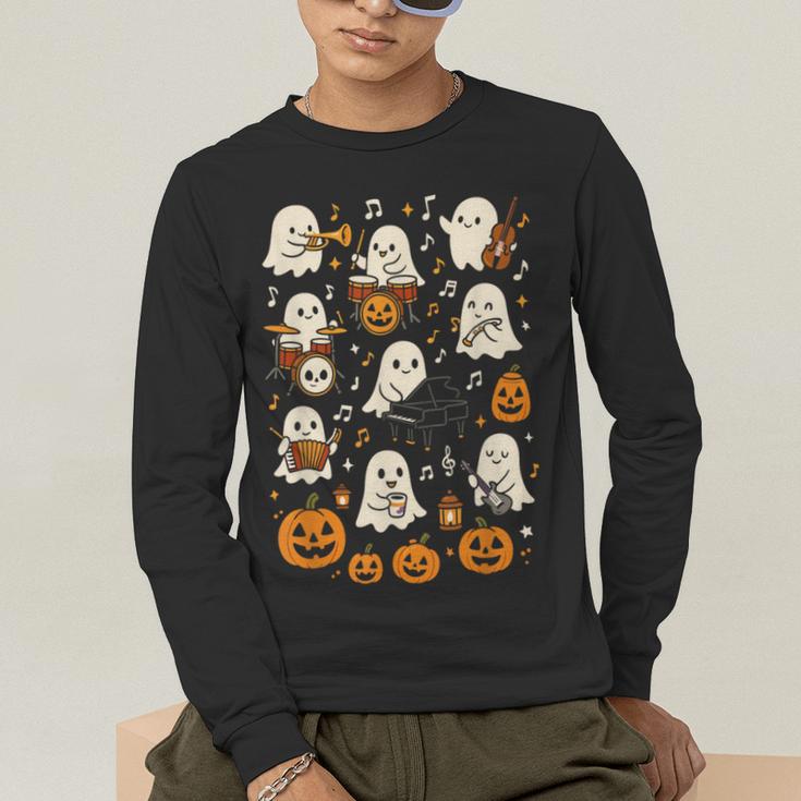 Music Teacher Orchestra Shirt Spooky Halloween Ghost Band Men's Long Sleeve T-Shirt, funny gift