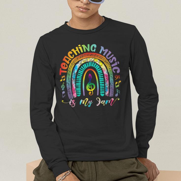 Musical Teacher Teaching Music Is My Jam Rainbow Tie Dye Men's Long Sleeve T-Shirt, funny gift