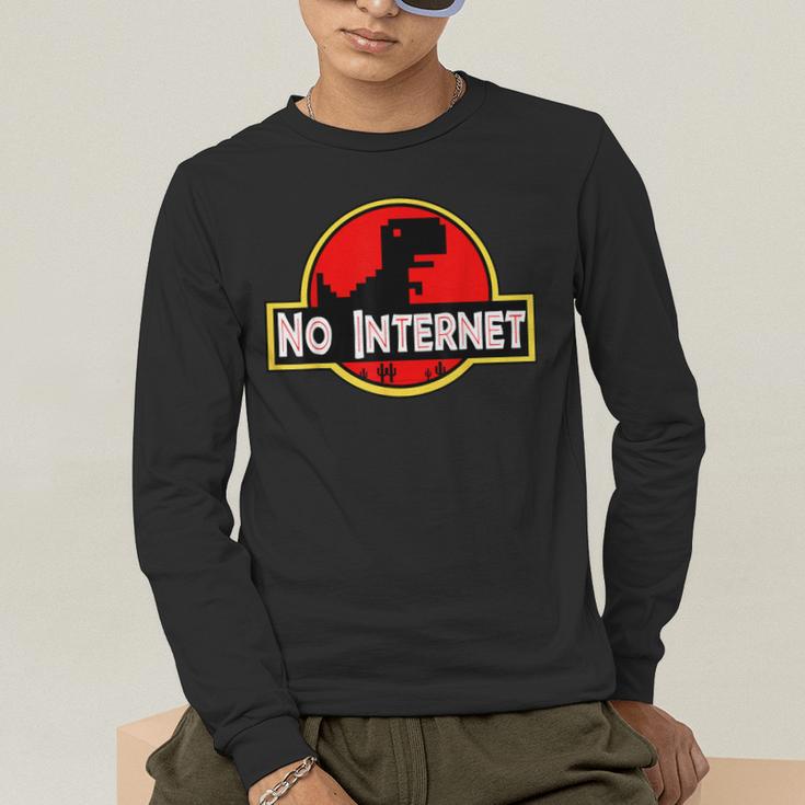 Nerdy No Internet Dinosaur Computer Science Teacher Men's Long Sleeve T-Shirt, funny gift