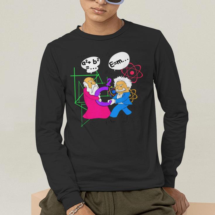 Nerdy Pythagoras Fighting Over C Squared Math Teacher Men's Long Sleeve T-Shirt, funny gift Nerdy Pythagoras Fighting Over C Squared Math Teacher Men's Long Sleeve T-Shirt, funny gift