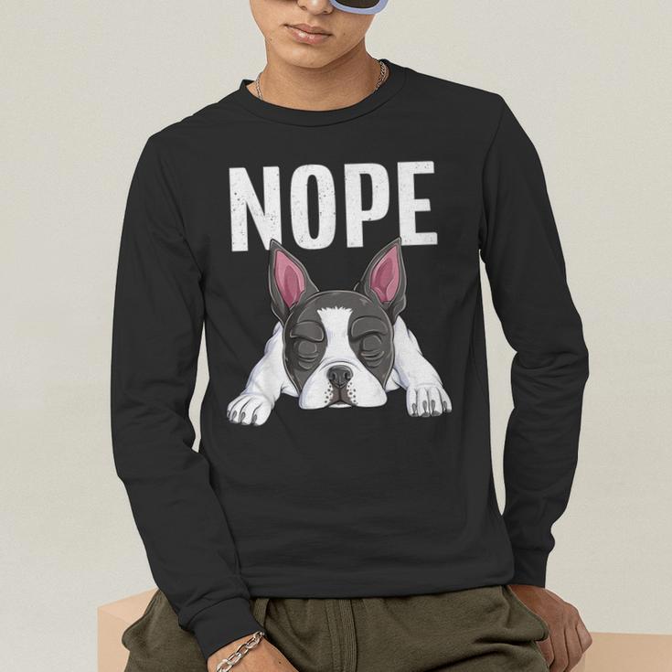 Nope Boston Terrier Puppy Dog Bostie Lover Men Women Girls Kids Men's Long Sleeve T-Shirt, funny gift