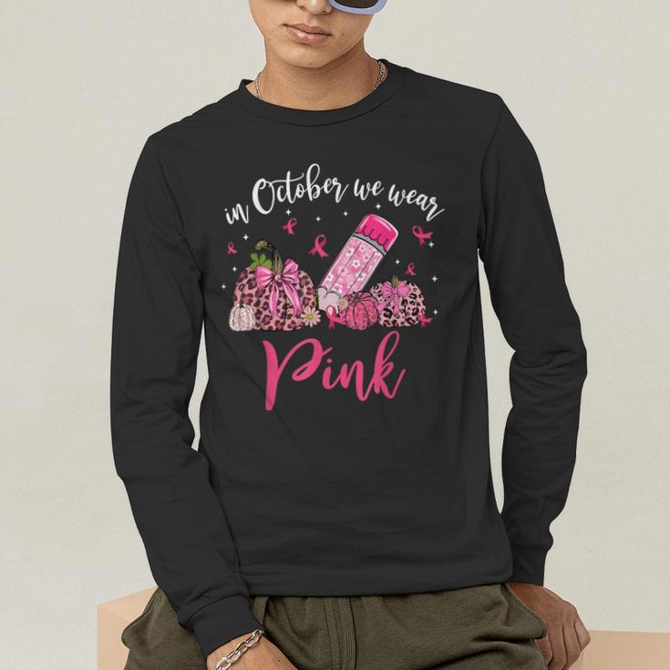 In October We Wear Pink Apple Teacher Daisy Breast Cancer Men's Long Sleeve T-Shirt, funny gift