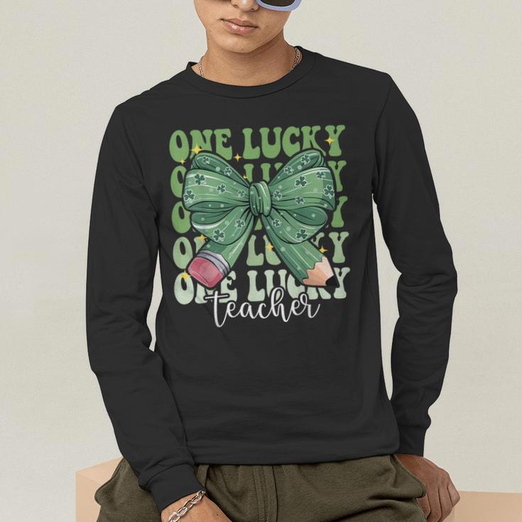 One Lucky Teacher Coquette Bow St Patricks Day Teacher Men's Long Sleeve T-Shirt, funny gift One Lucky Teacher Coquette Bow St Patricks Day Teacher Men's Long Sleeve T-Shirt, funny gift