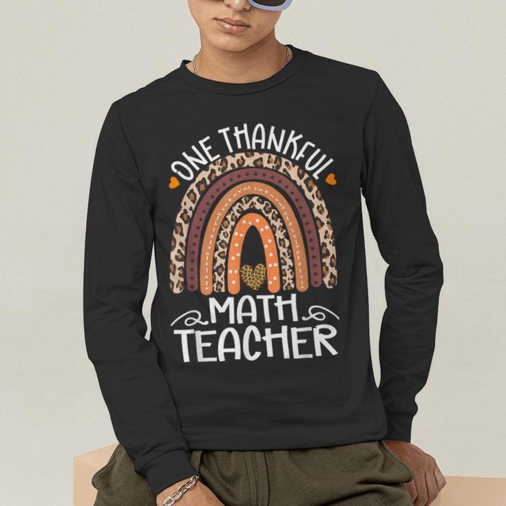 One Thankful Math Teacher Leopard Rainbow Thanksgiving Men's Long Sleeve T-Shirt, funny gift