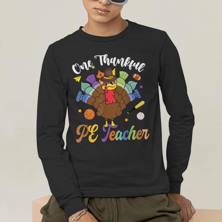 One Thankful PE Teacher Turkey Thanksgiving -Adults & Kids Classic Fit Polyester 100 Short Sleeve Men's Long Sleeve T-Shirt, funny gift