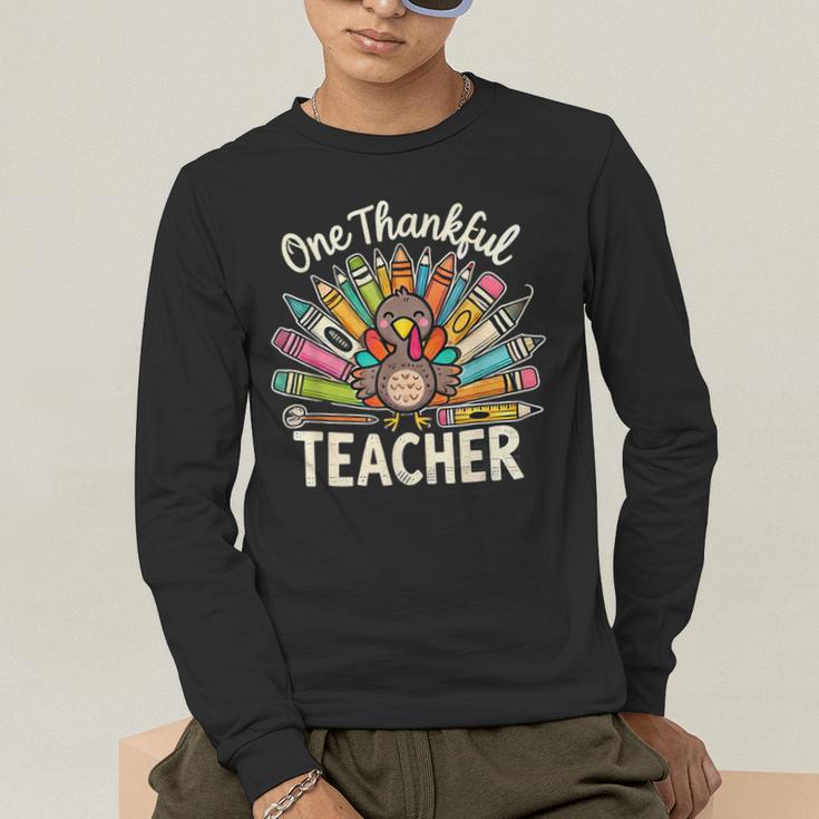 One Thankful Teacher Cute Thanksgiving Turkey School Men's Long Sleeve T-Shirt, funny gift One Thankful Teacher Cute Thanksgiving Turkey School Men's Long Sleeve T-Shirt, funny gift