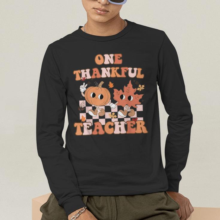 One Thankful Teacher Fall Leaves Thanksgiving Retro Men's Long Sleeve T-Shirt, funny gift