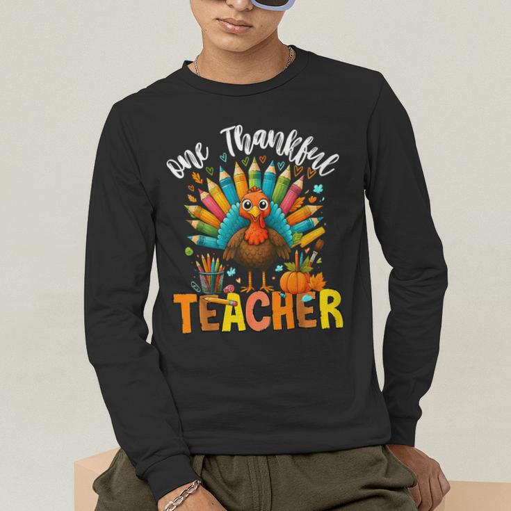One Thankful Teacher Thanksgiving Turkey Cute Crayon Pencil Men's Long Sleeve T-Shirt, funny gift One Thankful Teacher Thanksgiving Turkey Cute Crayon Pencil Men's Long Sleeve T-Shirt, funny gift