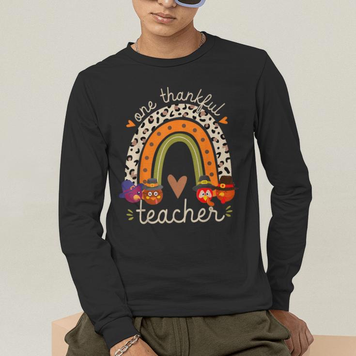 One Thankful Teacher Thanksgiving Turkey Rainbow Fall Men's Long Sleeve T-Shirt, funny gift One Thankful Teacher Thanksgiving Turkey Rainbow Fall Men's Long Sleeve T-Shirt, funny gift