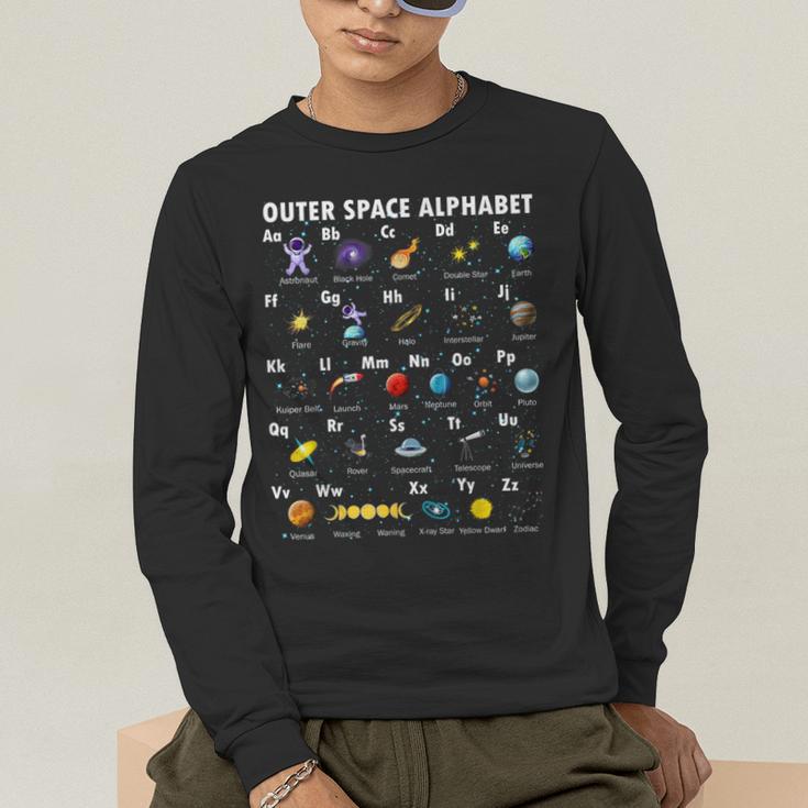 Outer Space Alphabet Kindergarten Teachers 1st Day Of School Men's Long Sleeve T-Shirt, funny gift