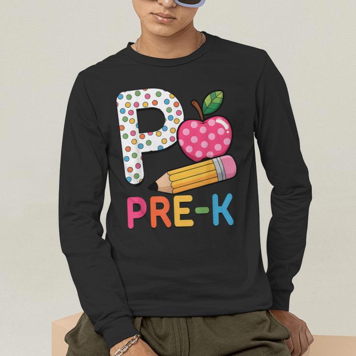 P Is For Pre K Teacher Student Pencil Apple Back To School Men's Long Sleeve T-Shirt, funny gift P Is For Pre K Teacher Student Pencil Apple Back To School Men's Long Sleeve T-Shirt, funny gift