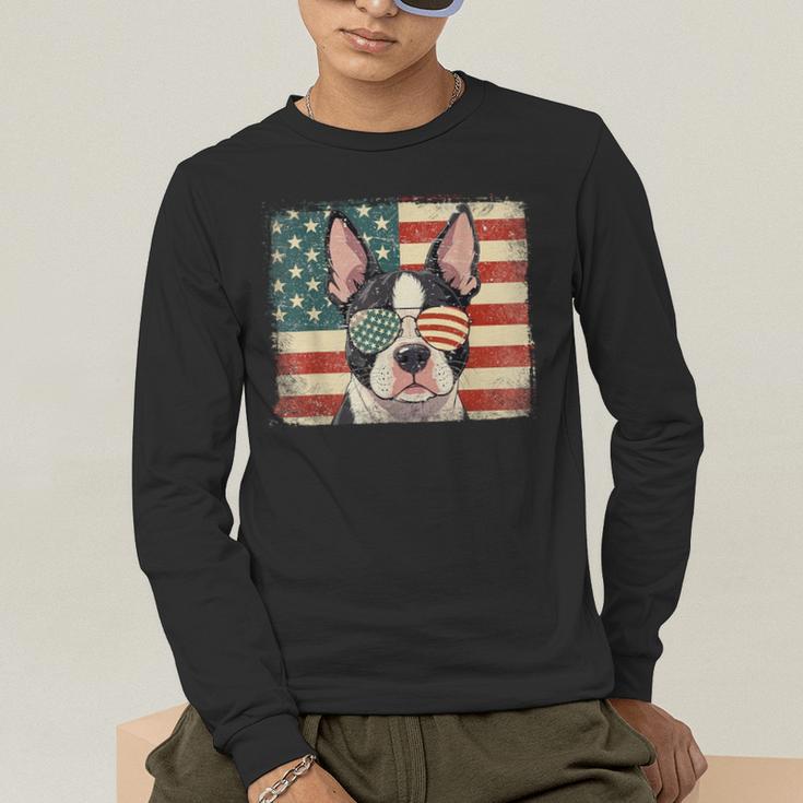Patriotic Boston Terrier Dog Lover USA Flag 4th Of July For Men Women Kids Men's Long Sleeve T-Shirt, funny gift