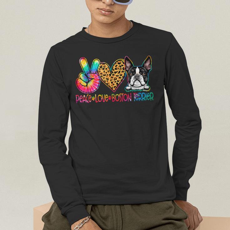 Peace Love Boston Terrier Tie Dye Dog Lover For Men Women Girls Kids Men's Long Sleeve T-Shirt, funny gift