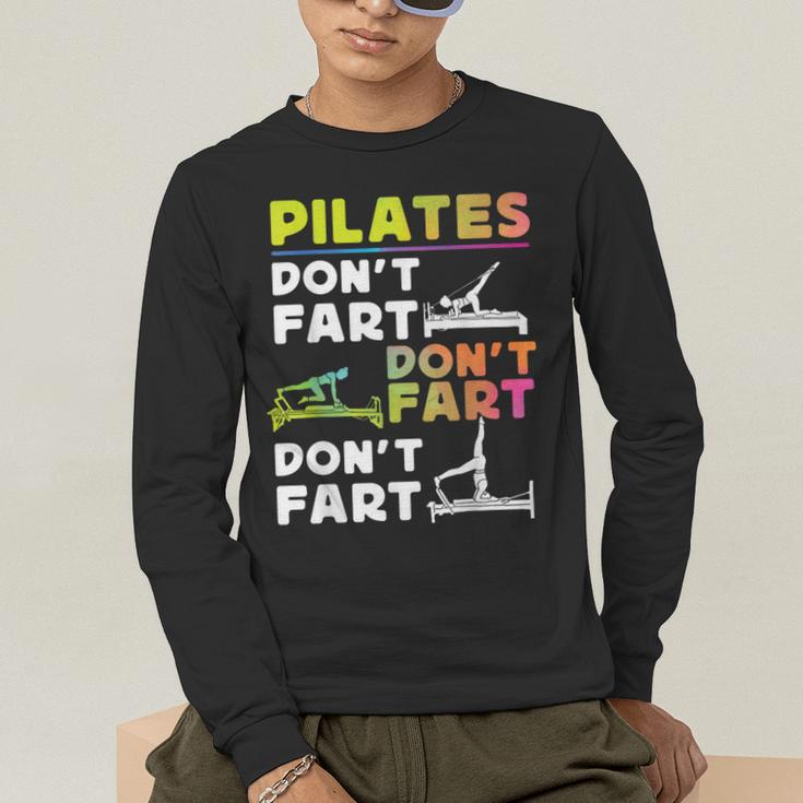Pilates Instructor Teacher Watercolor Pilates Don't Fart Men Women Kids Men's Long Sleeve T-Shirt, funny gift