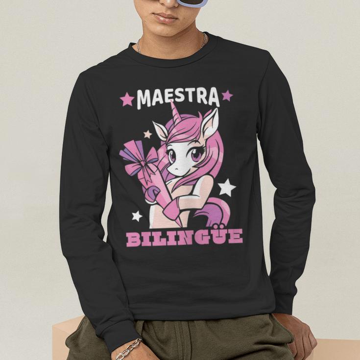 Pink Unicorn Spanish Teacher Regalos Para Bilingue Teacher Men's Long Sleeve T-Shirt, funny gift Pink Unicorn Spanish Teacher Regalos Para Bilingue Teacher Men's Long Sleeve T-Shirt, funny gift