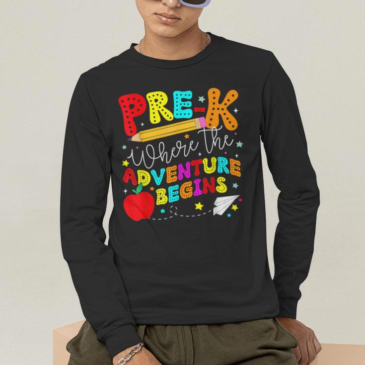 Pre-k Where The Adventure Begins First Day Of Prek Teacher Men's Long Sleeve T-Shirt, funny gift Pre-k Where The Adventure Begins First Day Of Prek Teacher Men's Long Sleeve T-Shirt, funny gift
