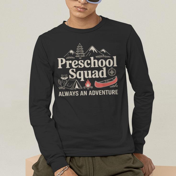 Pre-K Squad Adventure Camping Preschool Teacher Boy Girl Kid Men's Long Sleeve T-Shirt, funny gift
