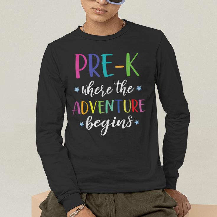 Pre-K Teacher Adventure Begins First Day Preschool Teachers Men's Long Sleeve T-Shirt, funny gift