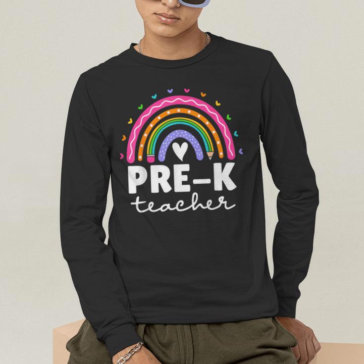 Pre-K Teacher Cute Pre Kindergarten For Teachers Rainbow For Men Women Kids Men's Long Sleeve T-Shirt, funny gift