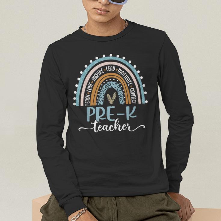 Pre-K Teacher Leopard Boho Rainbow Back To School Men's Long Sleeve T-Shirt, funny gift Pre-K Teacher Leopard Boho Rainbow Back To School Men's Long Sleeve T-Shirt, funny gift