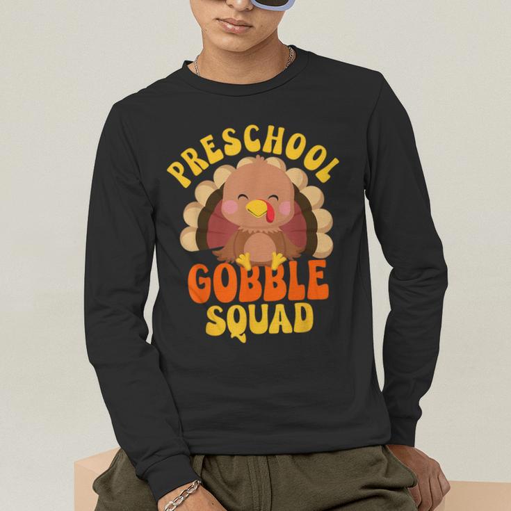 Preschool Gobble Squad Cute Turkey Thanksgiving Teacher Men's Long Sleeve T-Shirt, funny gift