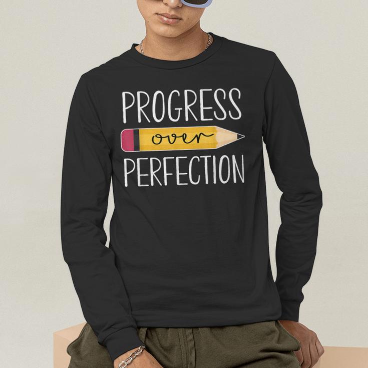 Progress Over Perfection Motivational Back To School Teacher Men's Long Sleeve T-Shirt, funny gift Progress Over Perfection Motivational Back To School Teacher Men's Long Sleeve T-Shirt, funny gift