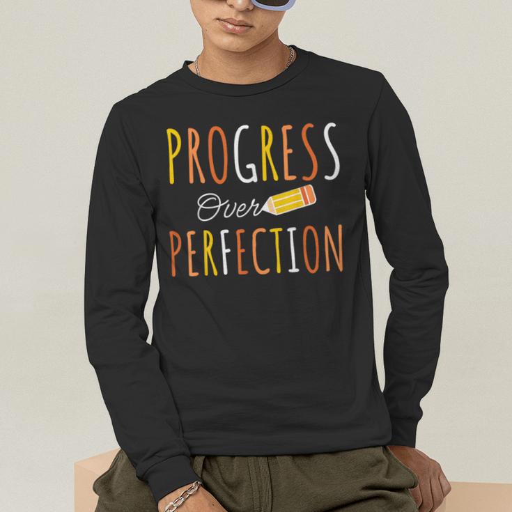 Progress Over Perfection Teacher Pencil Back-To-School Men's Long Sleeve T-Shirt, funny gift Progress Over Perfection Teacher Pencil Back-To-School Men's Long Sleeve T-Shirt, funny gift